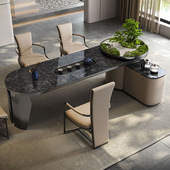 办公室茶桌椅组合高端大气洽谈桌设计师意式 极简轻奢岩板茶台