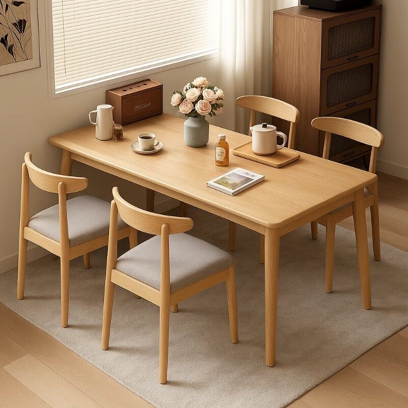 实木腿餐桌家用小户型现代简约长方形吃饭桌子租房厨房餐桌椅组合