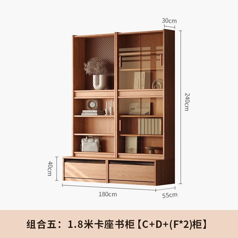 实木橡木玻璃卡座到顶书柜