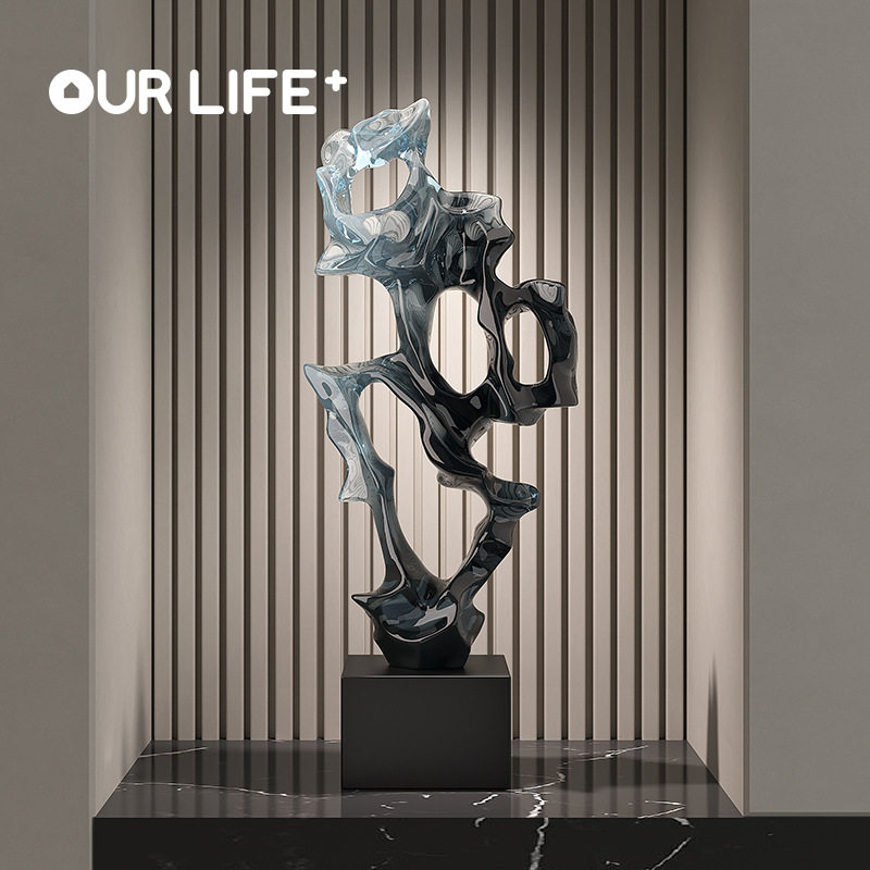 太湖石摆件现代简约透明树脂高档客厅玄关电视柜装饰工艺品湛蓝