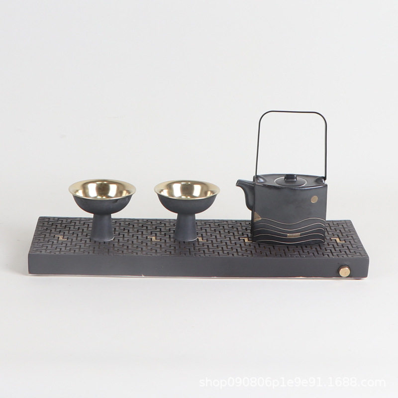 新中式茶具托盘花瓶组合套装摆件家居样板房软装客厅茶室茶几摆设