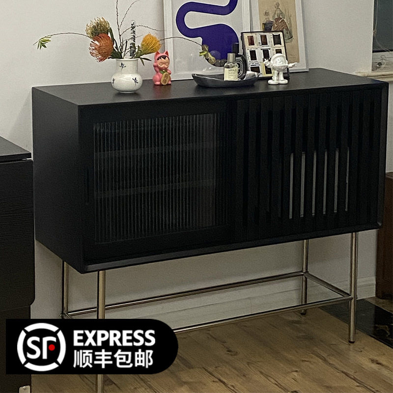 北欧实木餐边柜家用客厅靠墙储物柜餐厅小户型收纳碗柜不锈钢柜子