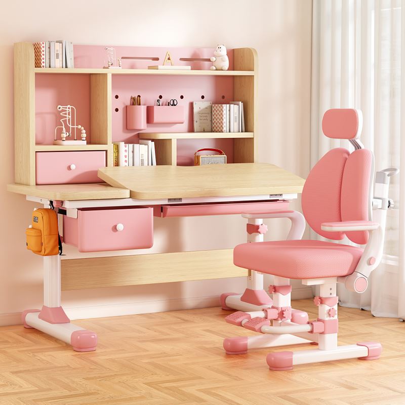 W8儿童学习桌小学生书桌实木写字桌可升降桌椅套装家用课桌学习桌