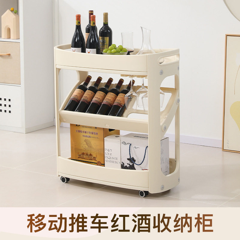红酒小推车家用置物架厨房落地移动带轮子三层收纳架小推车酒柜图片