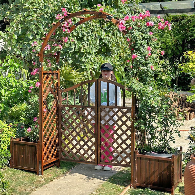 木质室外花箱拱形门拱门葡萄架花架实木庭院花园装饰防腐木爬藤架图片
