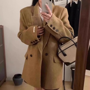 2025新款双面羊绒大衣女长毛加厚短款韩版宽松小西装羊毛呢外套女