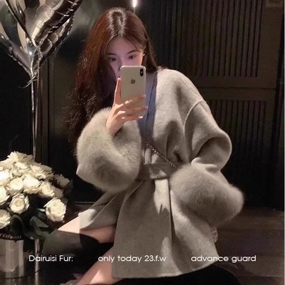100%纯羊绒大衣小香风狐狸羊毛呢