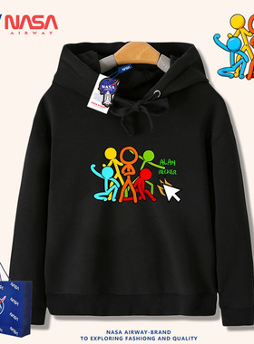 NASA联名AlanBecker火柴人战争连帽卫衣春秋季小中大童装薄款上衣