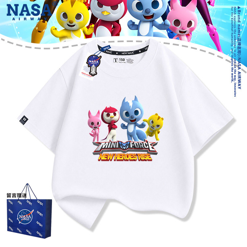 NASA联名迷你特工队童装超强战士儿童男女纯棉短袖T恤夏圆领半袖