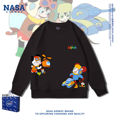 NASA联名舒克和贝塔卡通复古怀旧儿童男女圆领卫衣春秋套头上衣服