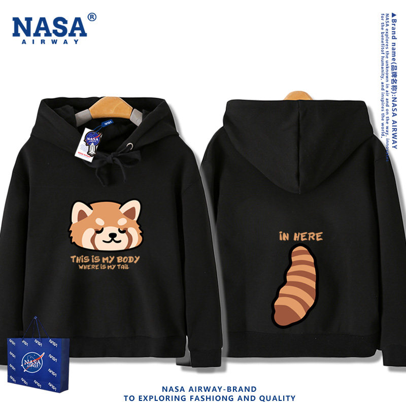 NASA联名小熊猫周边小浣熊可爱卡通图案儿童男女春秋连帽卫衣上衣