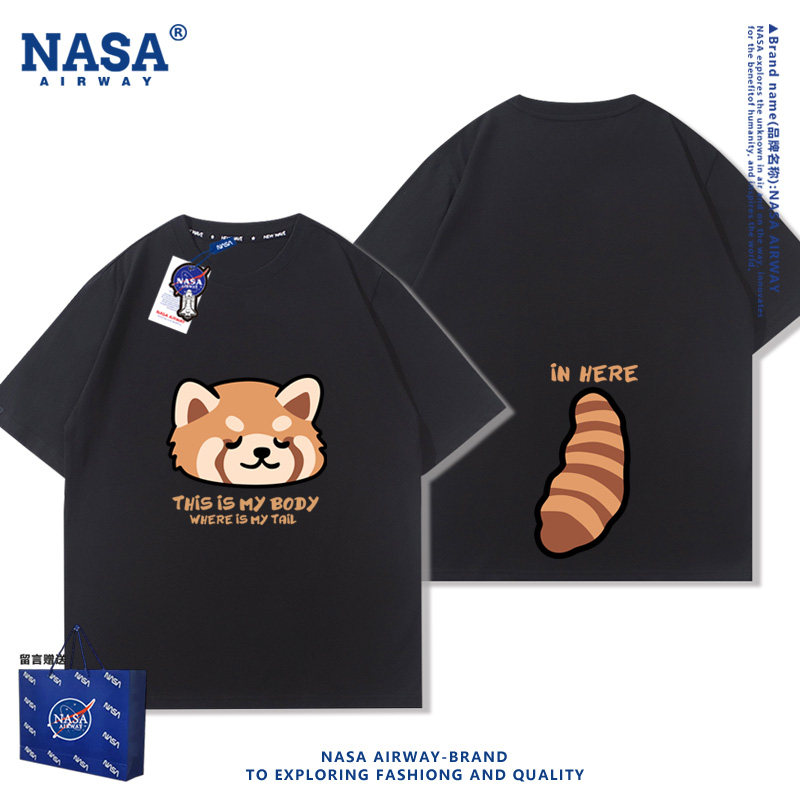 NASA联名小熊猫周边小浣熊可爱卡通儿童男女纯棉短袖T恤夏季半袖