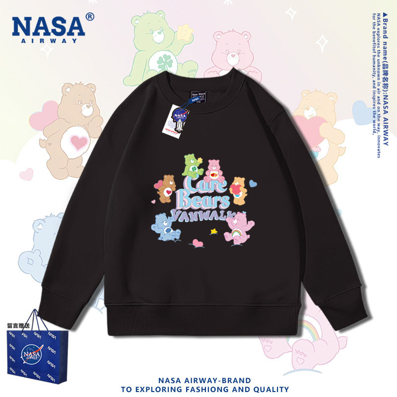 NASA联名爱心小熊彩虹熊卡通图案印花儿童圆领卫衣男女春秋上衣服