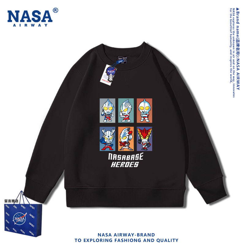 NASA联名迪迦赛罗奥特曼动漫卡通图案儿童男女圆领卫衣春秋上衣服