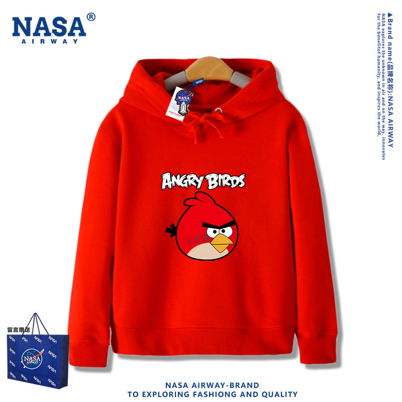 NASA AW愤怒的小鸟卡通图案动漫周边连帽卫衣男女秋冬加绒上衣服