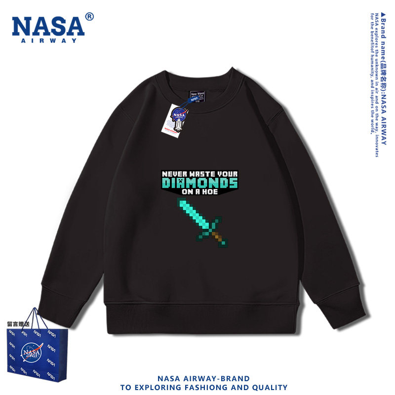 NASA联名我的世界苦力怕游戏周边儿童男女圆领卫衣秋冬加绒上衣服