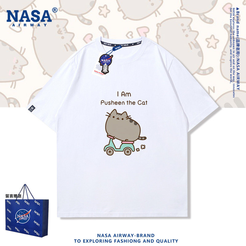 NASA联名可爱胖吉猫卡通儿童男女纯棉短袖T恤夏季新款半袖T恤上衣