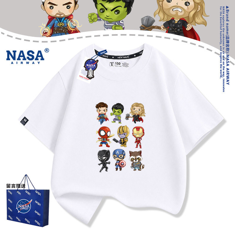 NASA联名漫威复仇者联盟蜘蛛侠钢铁侠绿巨人男女纯棉短袖T恤半袖