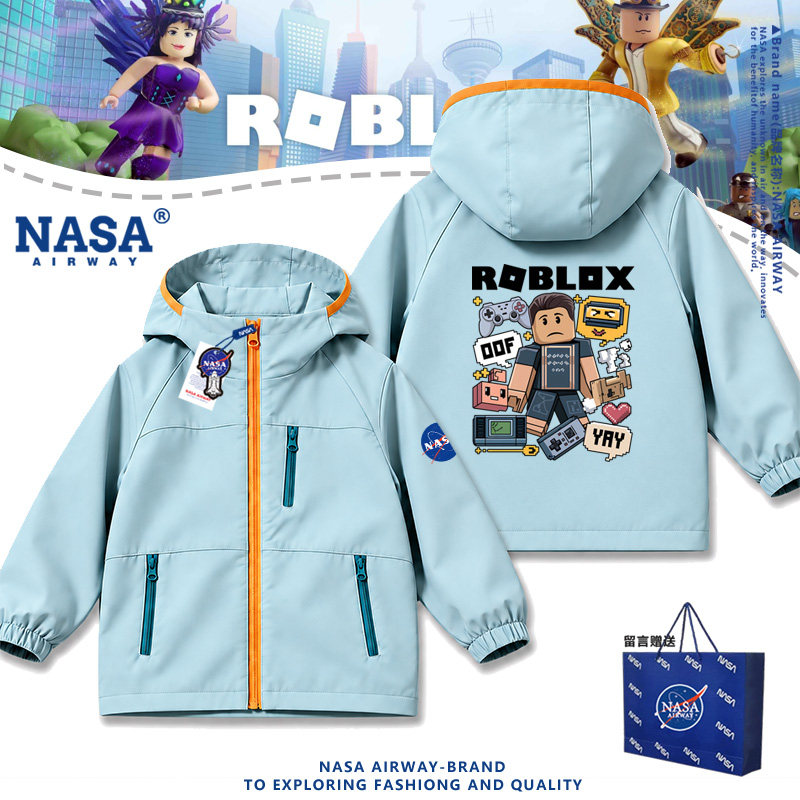 NASA联名roblox虚拟世界罗布乐思周边儿童男女连帽冲锋衣夹克外套