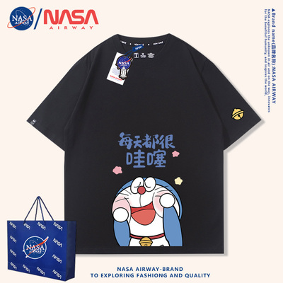 NASA联名哆啦A梦小叮当机器猫动漫周边T恤夏季纯棉短袖男女生上衣
