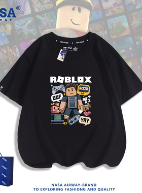 NASA联名roblox虚拟世界罗布乐思周边儿童男女纯棉短袖夏半袖T恤