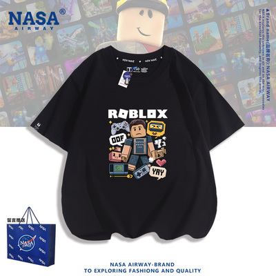 NASA联名roblox虚拟世界罗布乐思周边儿童男女纯棉短袖夏半袖T恤
