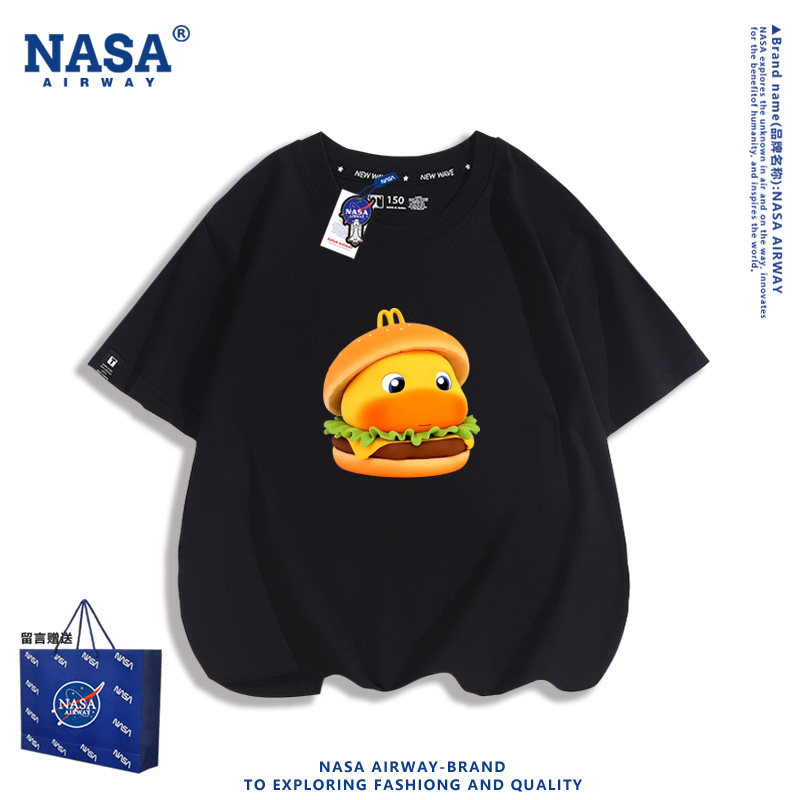 NASA联名麦当劳水豚噜噜汉堡卡通图案儿童男女纯棉短袖T恤半袖夏