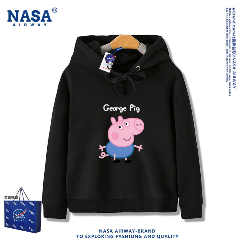 NASA联名小猪佩奇乔治周边卡通亲子装连帽卫衣男女秋冬加绒上衣服