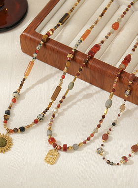 美拉德毛衣链焦糖色个性吊坠