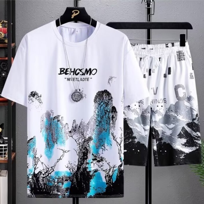 男装搭配一套帅气衣服夏装短袖短裤运动套装两件套休闲t桖半袖