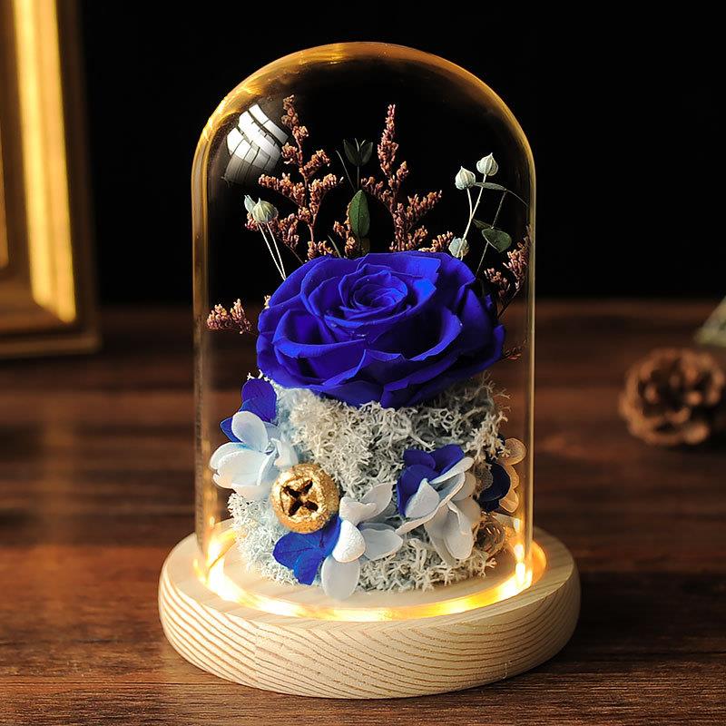 直销新款创意礼物七夕情人节永生花玻璃罩玫瑰成品生日礼物摆件员