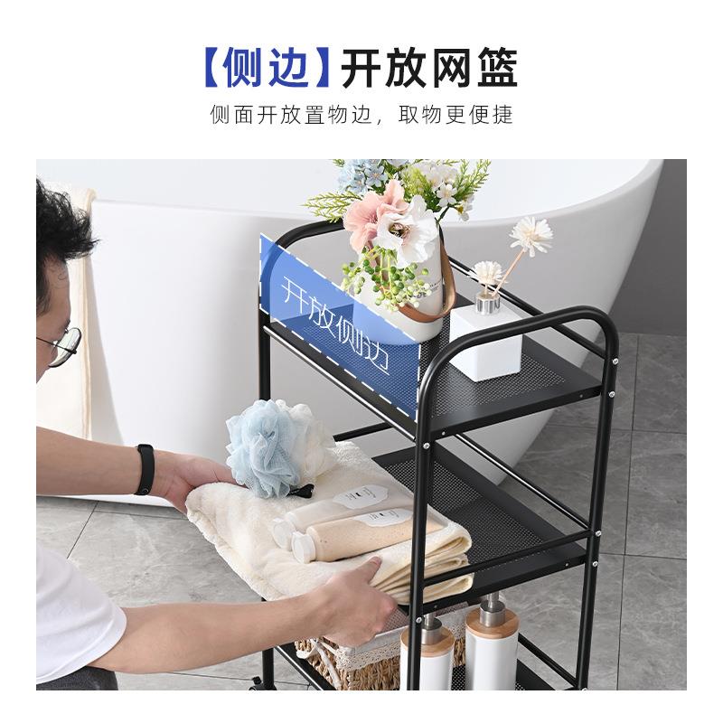 直销新款家用卫生间置物架小推车落地浴室收纳架置地式不锈钢可移