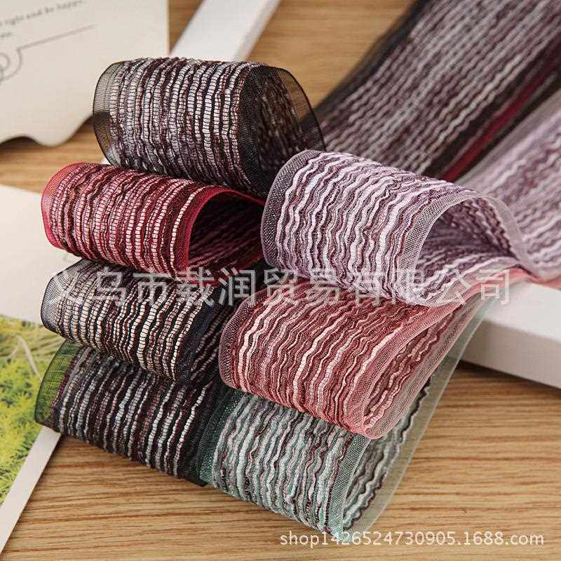 直销新款织带提花条纹雪纱带DIY手工发饰材料服饰礼帽辅料花束包