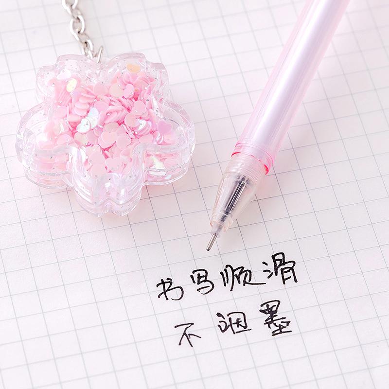 直销新款亮片花朵吊坠中性笔卡通可爱挂件笔小清新水笔学生书写签