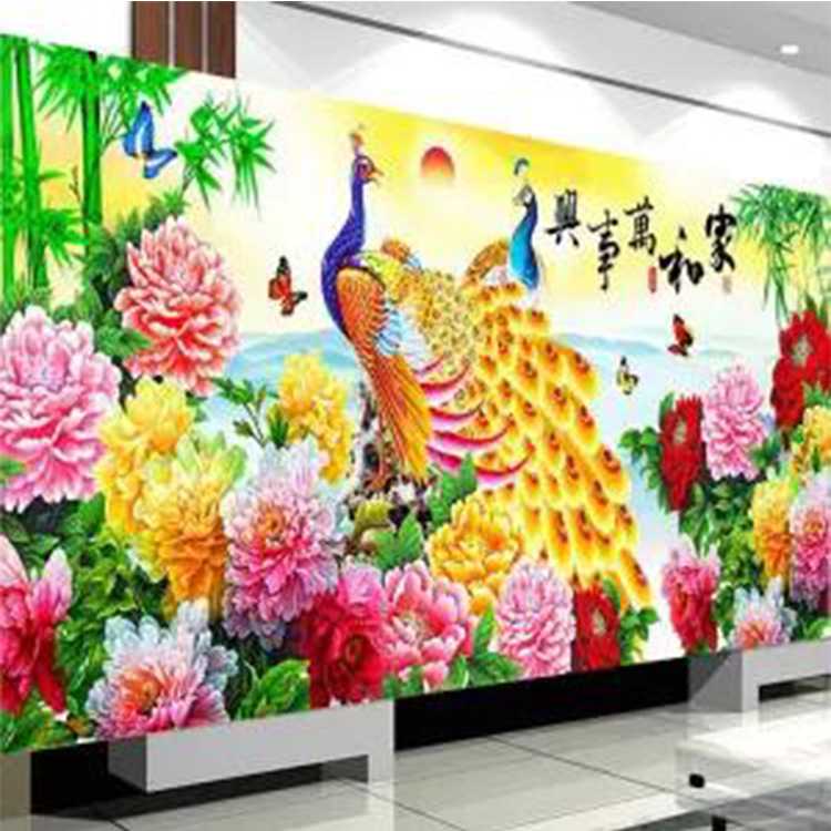 新款直销钻石画满钻家和万事兴孔雀客厅砖石画花开富贵点贴钻十字