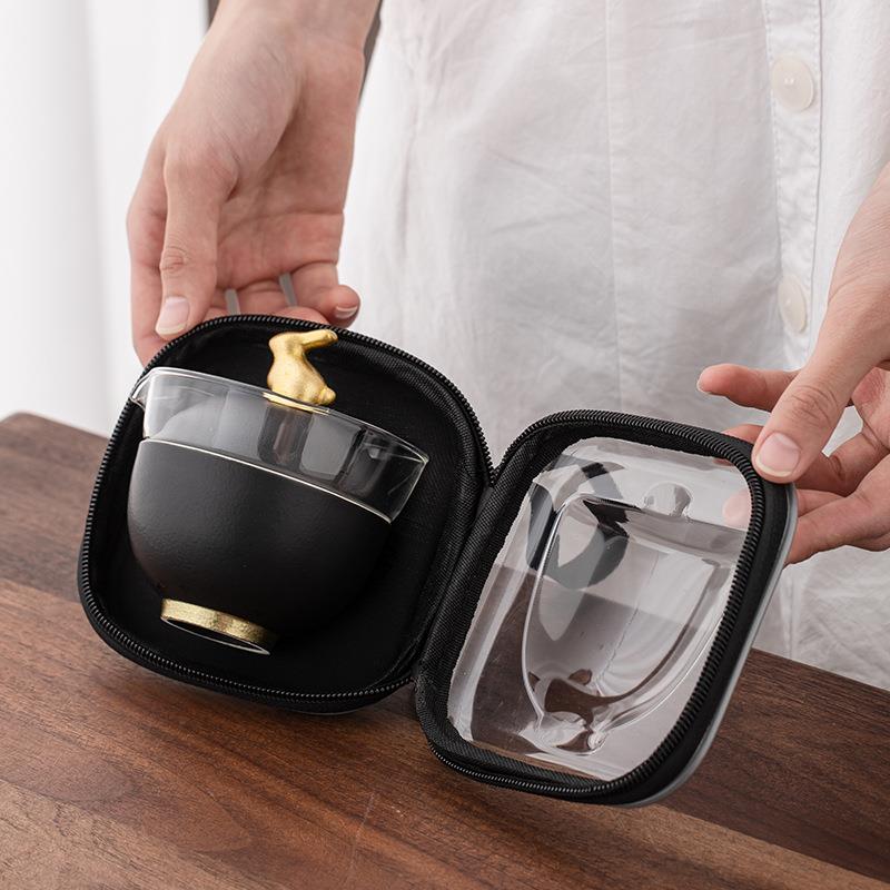 直销新款陶瓷旅行茶具创意日式新款单人便携随身功夫快客杯一壶一