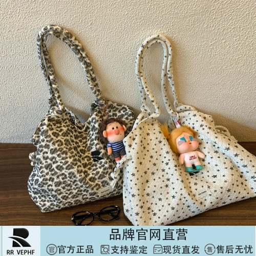 豹纹星星帆布包松弛感百搭单肩包