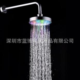 8020 直销新款 七彩发光变色6寸花洒圆形顶喷 LED顶喷 感温