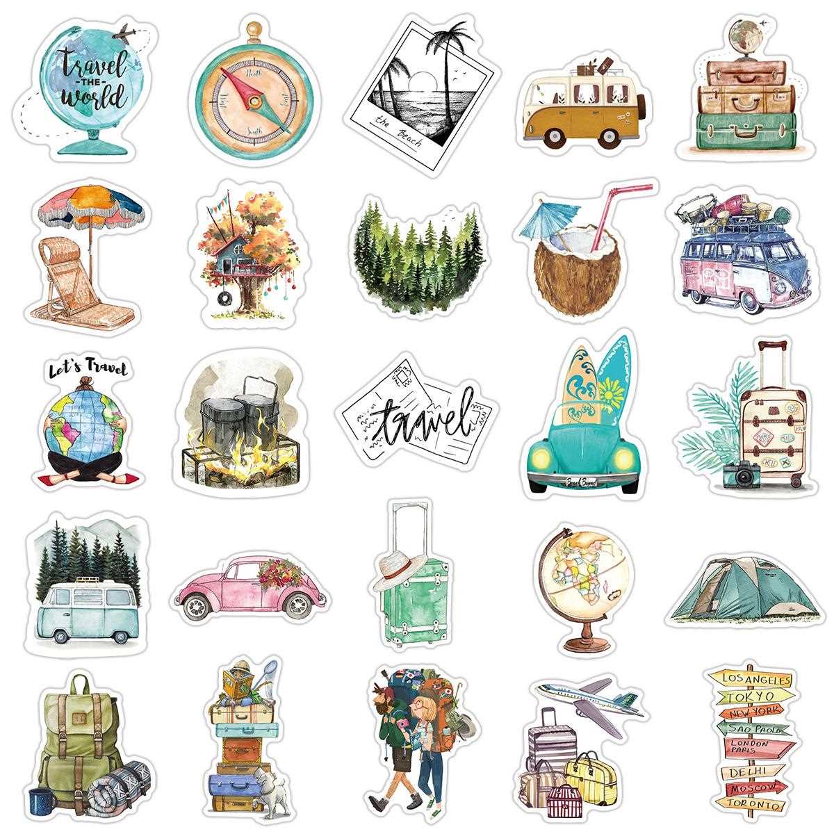 直销新款50张户外波西米亚风格涂鸦贴纸笔记本拉杆箱收纳盒装饰防