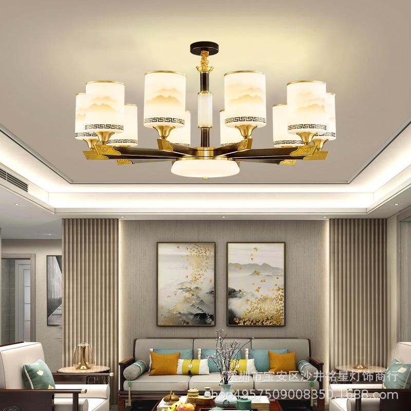 直销新款新中式吊灯客厅灯全铜灯中国风现代简约餐厅灯大气别墅复