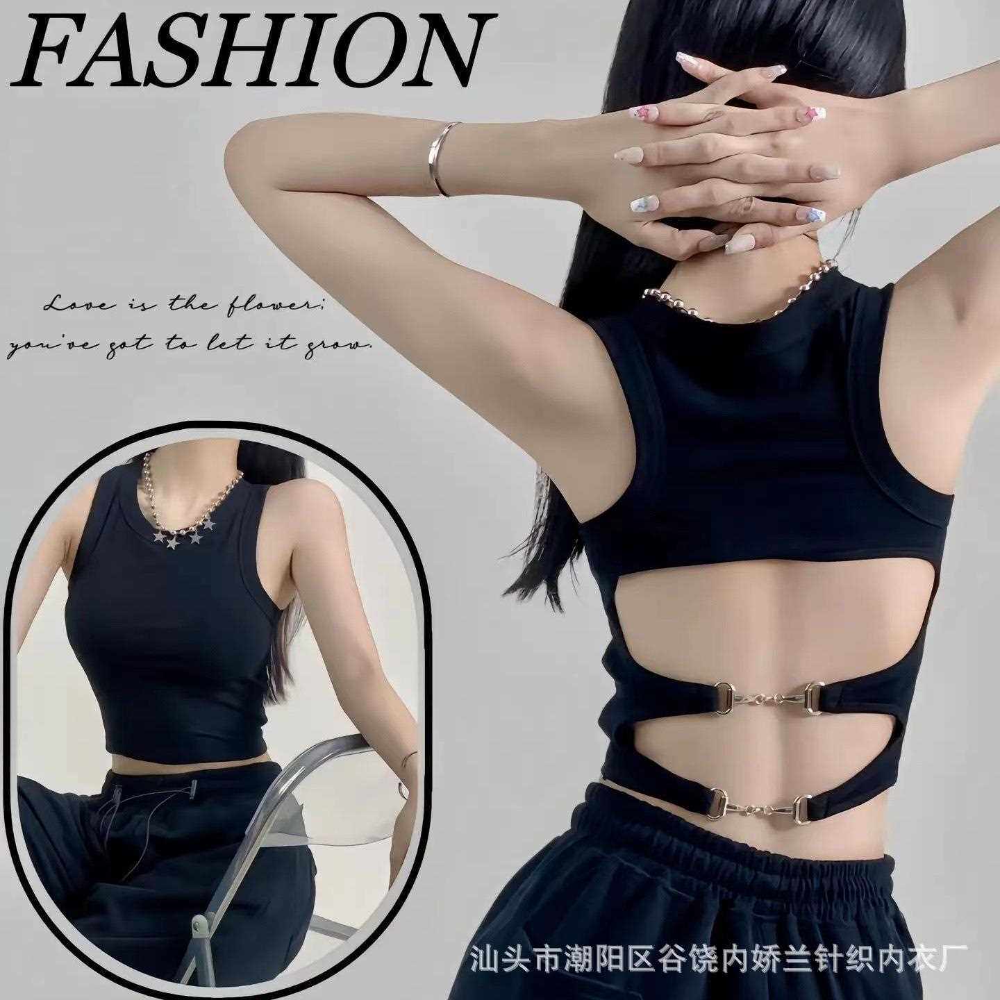 直销新款白色美背工字吊带背心女夏季带胸垫美式辣妹内搭无袖外穿