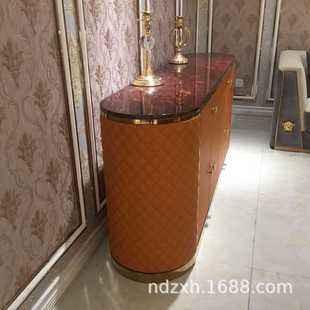 新款 直销后现代贴皮餐边柜客厅双门带抽屉储物柜大理石边柜备餐桌