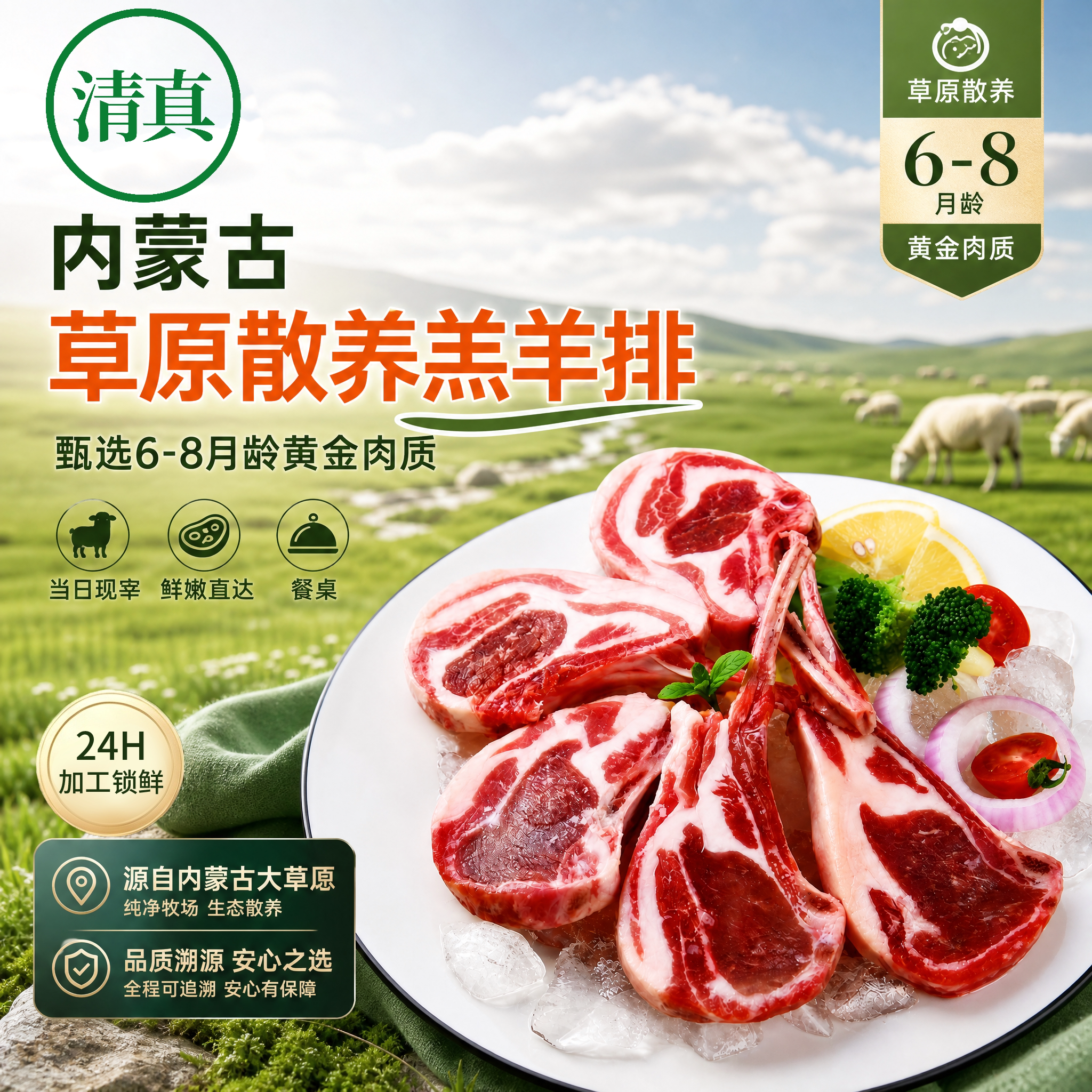 内蒙古原切法式羊排顺丰包邮