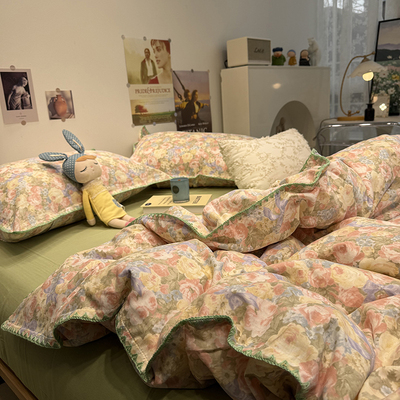 田园莫奈绿双层纱全棉床上四件套