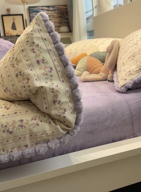 紫色碎花ab面纯棉全棉牛奶绒四件套秋冬珊瑚法兰绒被套床单三件套