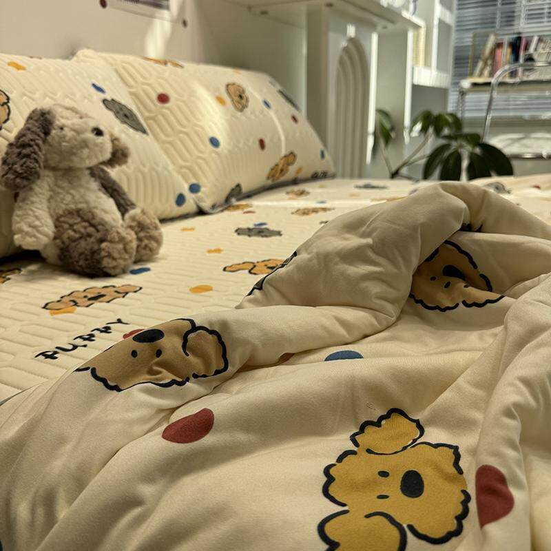 夏季波点狗狗乳胶凉席夏被四件套可爱空调薄被芯冰丝软席子三件套
