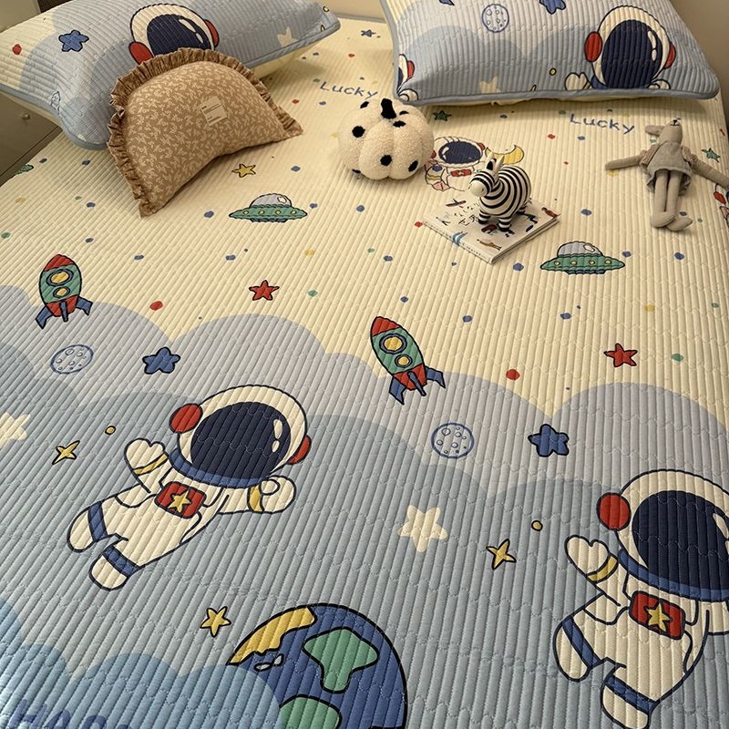 正官旗全棉复古夹棉床盖三件套