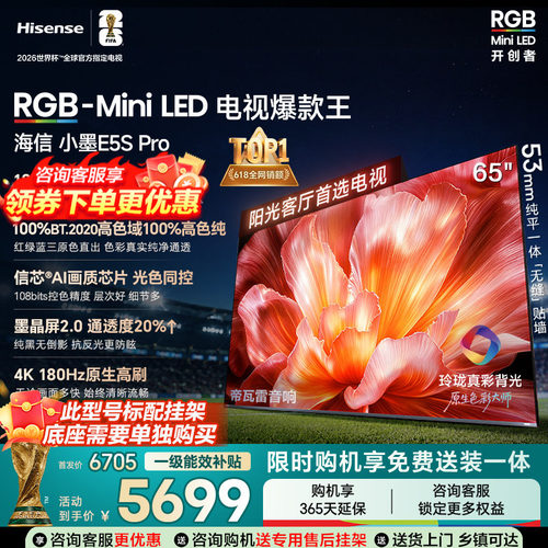 海信电视小墨65E5S Pro RGB-MiniLED玲珑真彩 墨晶屏E5Q PRO升级