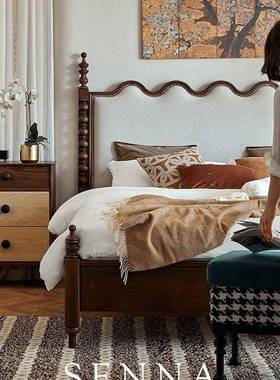 室法式复实木床白蜡中古双1人床67.8米1.5米主卧家具美式软包古床