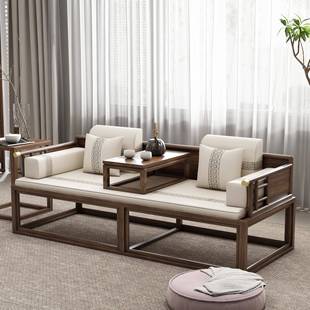 中式 现代沙发实木罗汉老榆床木客床厅新小户型简005约两用推拉茶
